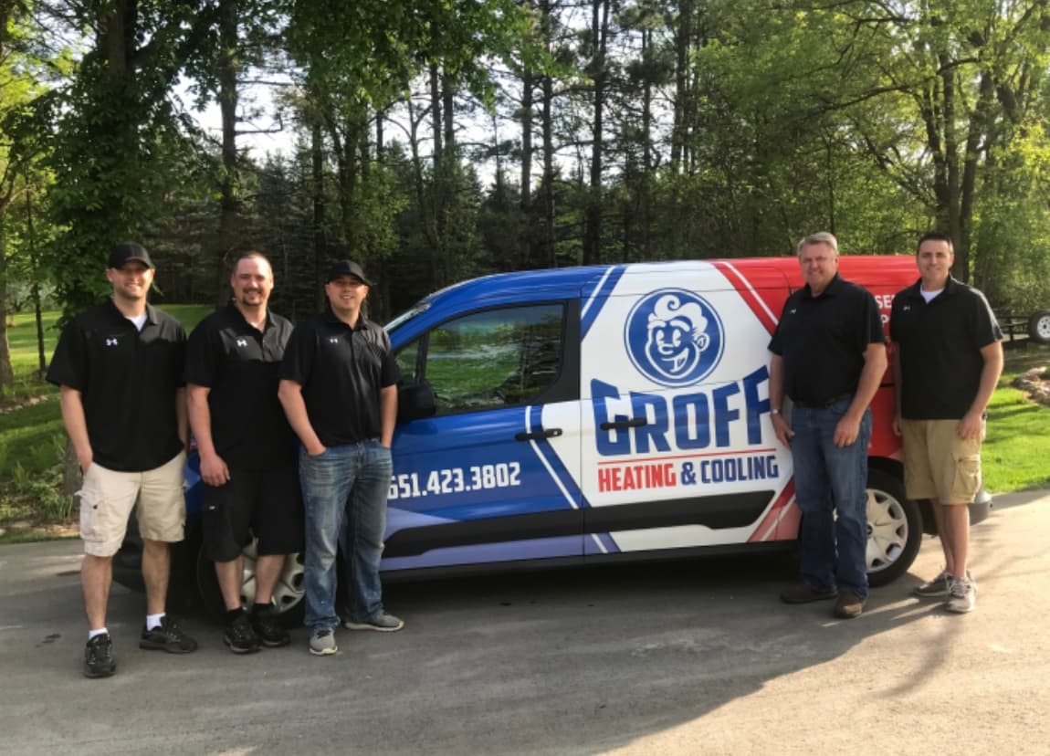 The Groff Heating & Cooling team with their service van